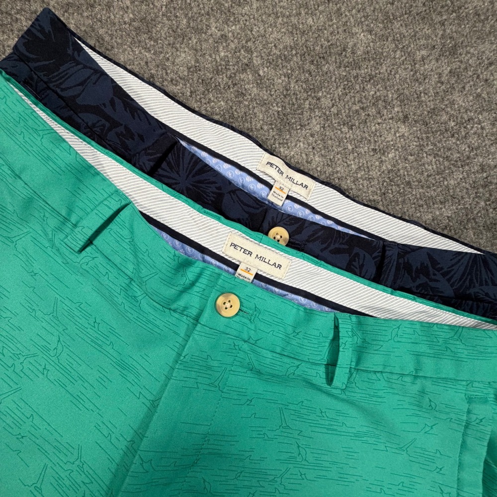 Peter Millar 2pk. Crown Sport Mens 32 Shorts Green Navy AOP Performance 1079